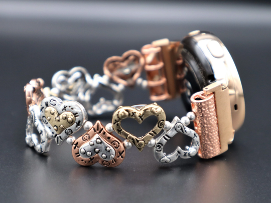 Handmade Three Colors Heart Shape Xoxo Apple Samsung Fitbit Watchband All Series 4, Active 44mm. Versa 1-2-3, Stretchy Band