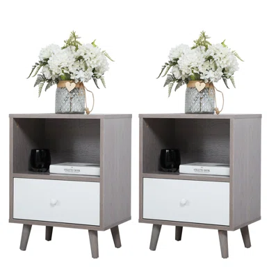 21.3'' Low Foot Bedside Tables with Drawer Storage Box - Grey