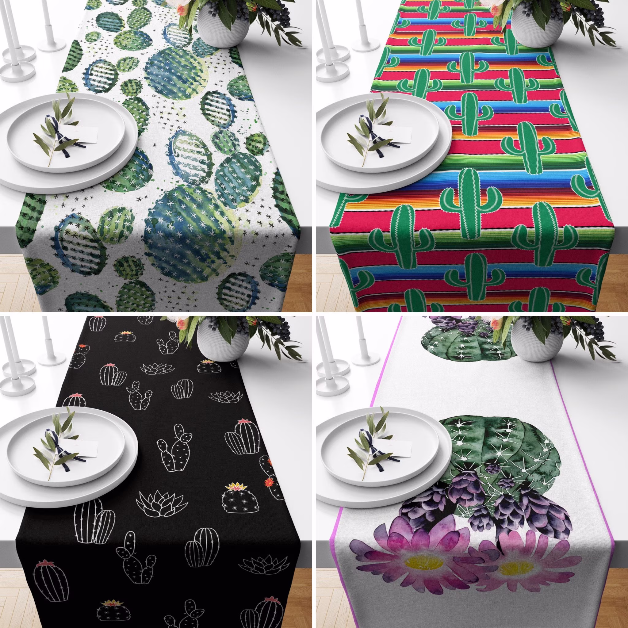 Desert Cactus Table Runner, Kitchen Plants Summer Tablecloth, Home Textile Decor, Housewarming Gifts