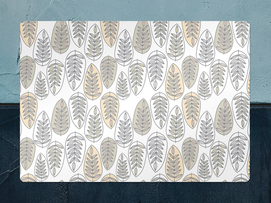 stripy Leaves Chair Mat, Beige Vinyl Floor White Protective Botanical Splat Office Decor, Room Rug, Gift Idea