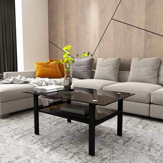Black Glass Coffee Table, Modern And Simple, Black Living Room Coffee Table,Coffee, Console, Sofa & End Tables