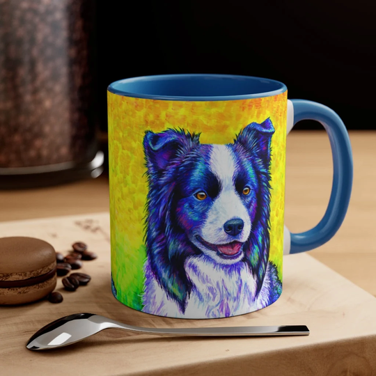 Colorful Cute Rainbow Border Collie Dog Pop Art Accent Coffee Mug 11Oz 15Oz