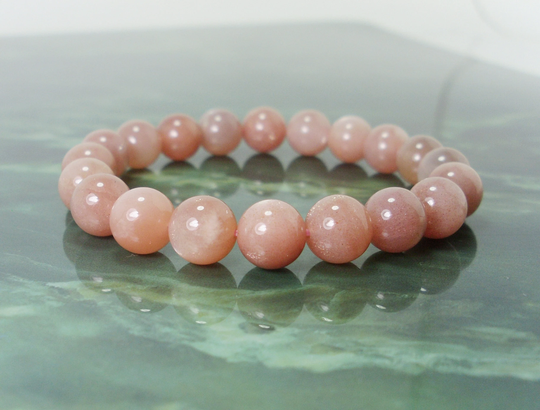 Genuine Peach Moonstone 10mm Bracelet, Natural Gemstone Unisex Women Men Handmade Beaded Bracelet +Gift Bag