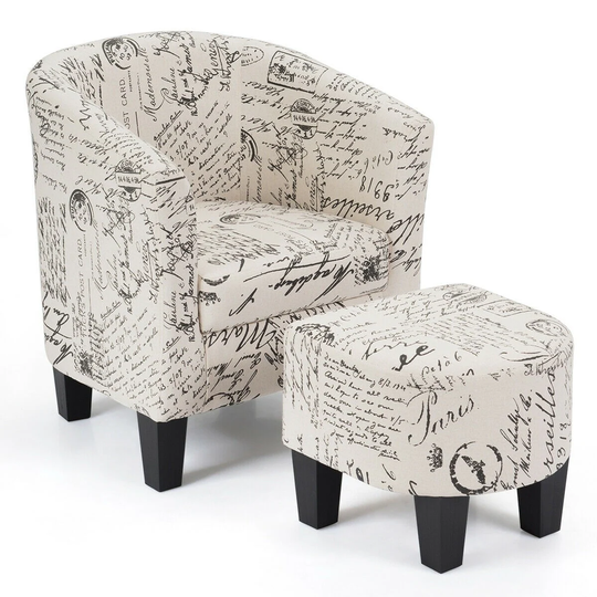 Barrel Accent Linen Fabric Upholstered Chair Tub Chair-Beige - 27'' x 25'' x 27.5'' (L x W x H)