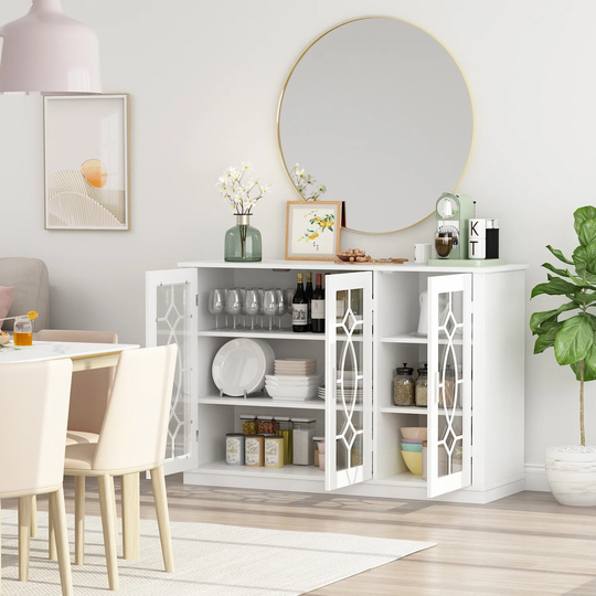 3 Tempered Glass Door Sideboard Buffet Storage Cabinet - 47.2"W x 31.5"H