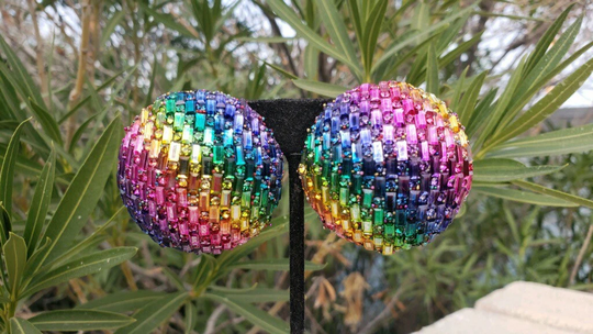 Disco Ball Earrings, Multi Color Rainbow Large Studs, Neon Party Earrings