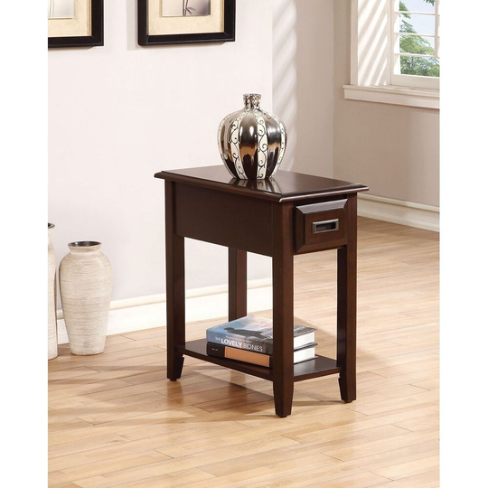 Rectangular Side Table w/Drawer & Bottom Shelf in Dark Cherry,Transitional Style