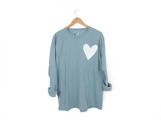 New Big Heart Long Sleeve Comfort Colors T-Shirt // Size S-3xl You Pick Color &