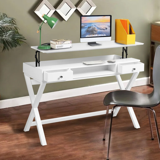 CYEX Computer Lift Desk with 2 Drawer Storage and Lift Table Top, Adjustable Height Table for Home Office, Living Room