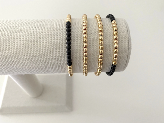 Color Block Delicate Stacking Bracelets | 14K Gold Beaded Bracelet Two Set Bracelets Stacking