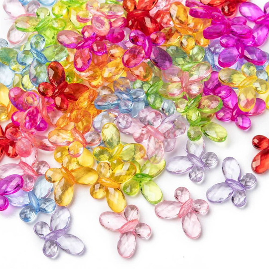 New 50/Pc Butterfly Transparent Colored Acrylic Resin Beads, Faceted, Mixed Color, 17x13x5mm, Hole 1mm Random Picked Color
