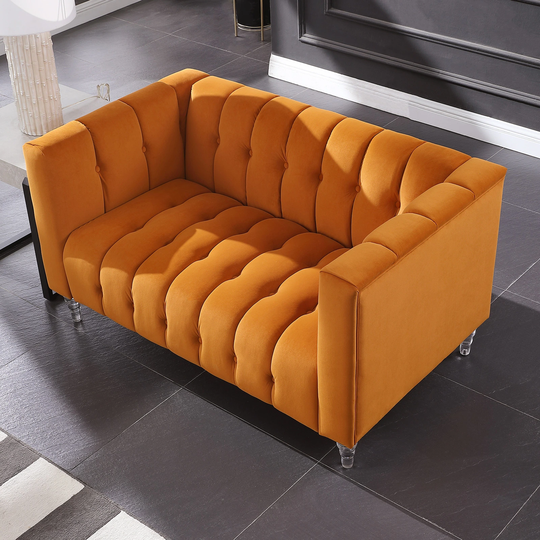 Modern Velvet Upholstered Sofa Chesterfield Bench Sofa Living Room with Acrylic Leg