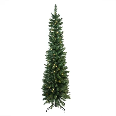 6' Pre-Lit LED Northern Balsam Fir Pencil Artificial Christmas Tree Warm Clear Lights
