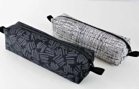 Modern Neutral Black Gray Lines Fabric Box Pencil Case Zipper Pouch Makeup Cosmetic Accessory Bag Back To School Handmade Gift For Him Her