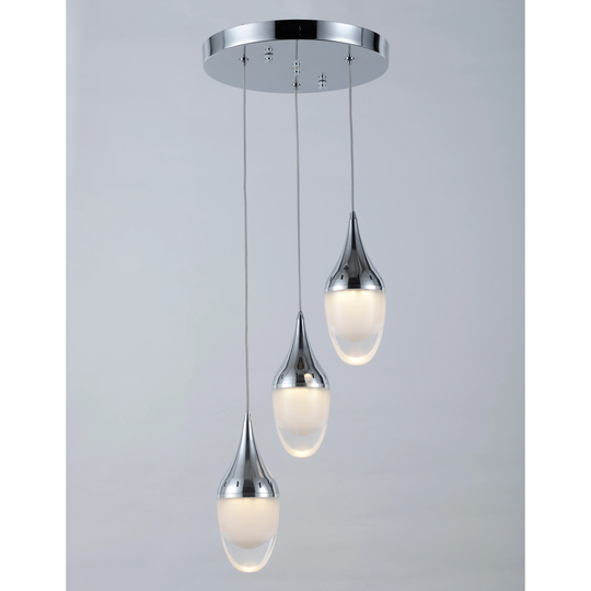 Droplet 7.5-Watt Polished Chrome Finish Integrated LED 3000K Clear Multi Light Pendant 11 in. Dia x 96 in. H Small