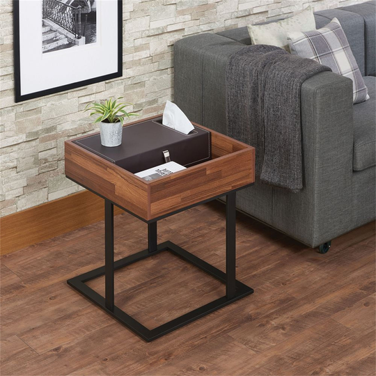 Side Table, Sofa Table Bedside Table W/ Artificial Leather Lid