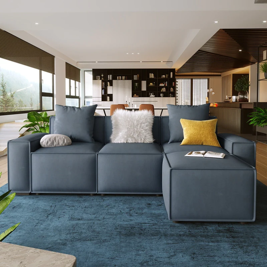 L shaped Sectional Sofa with Removable Ottoman and 2 Comfortable Pillows