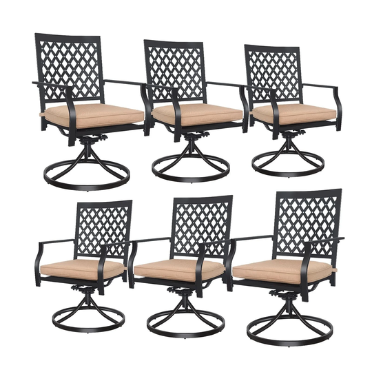 Outdoor Swivel Chairs Set of 6 Patio Metal Dining Rocker Chair with Cushion Surports for Garden ,Black (2pcs Black-Lattice)