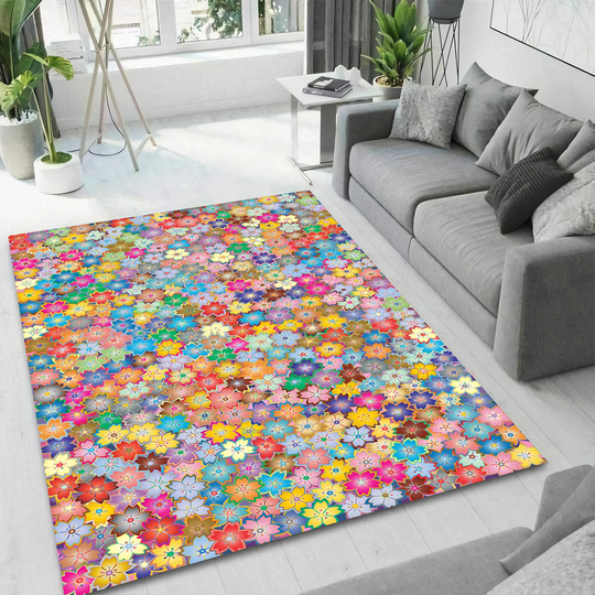 Colorful Floral Rug, Flowers Rug, Multicolor Rug, Colorful Rug, Living Room Rug, Home Decor Rug, Modern Rug, 3D Art Rug, Popular Rug, Area Rug