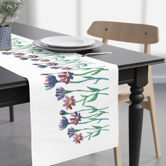 Floral Table Runner, Watercolor Flowers, Flower Purple Pink Decor, Decor