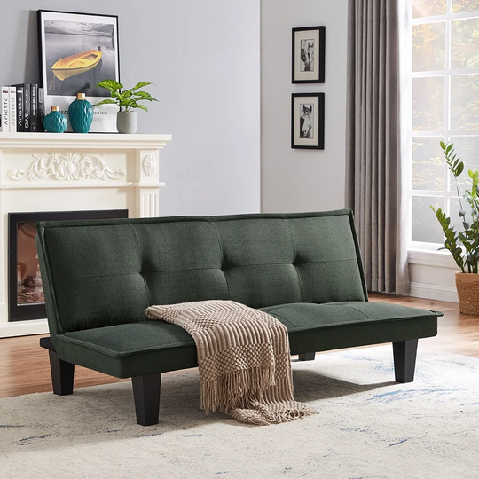 Modern Fabric Futon Sofa Bed, Convertible Folding Sofa Bed Sleeper with 3 Angles Adjustable Back for Home Living Room