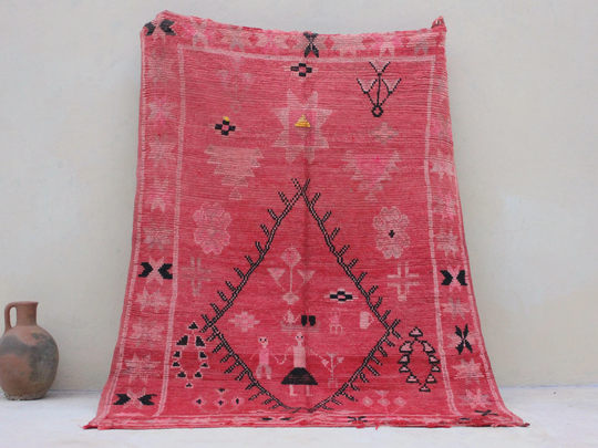 Vintage Moroccan Rug 7.3x5.6, Red Colorful Boujaad