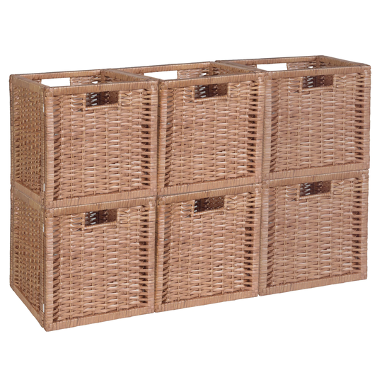 Noble Connect Set of 6 Full-Size Foldable Wicker Storage Basket- Natural