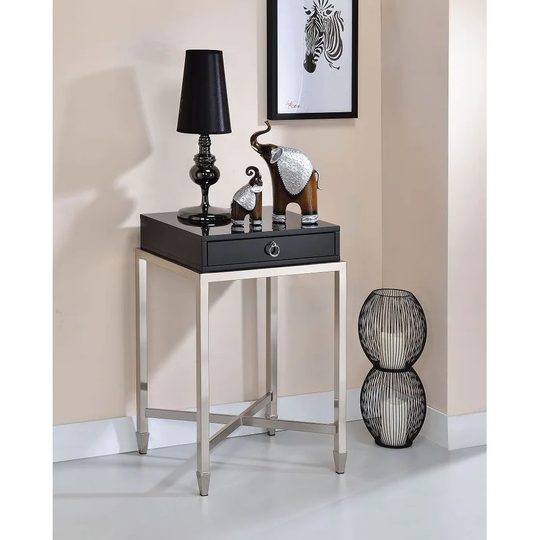 Belinut End Table in Black & Brushed Nickel