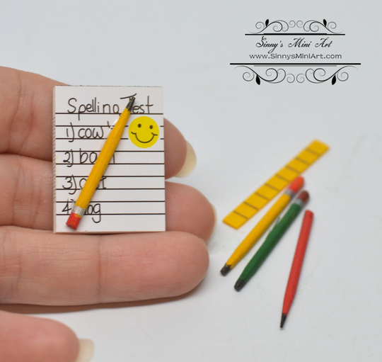 112 Dollhouse Miniature Notebook Pencils Ruler Set 6 Pc Az B0272