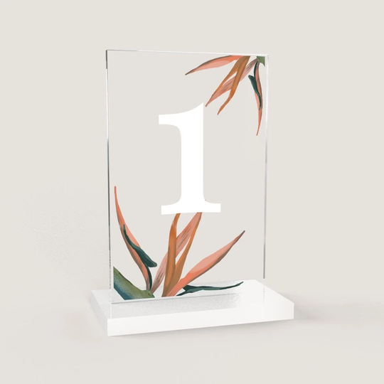 Acrylic Table Number | Birds Of Paradise Tropical Wedding Boho Clear Minimal