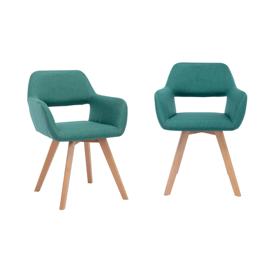 Set of 2, Modern Linen Fabric Dining Room Chair Living Room Chair With Beech Wood Legs