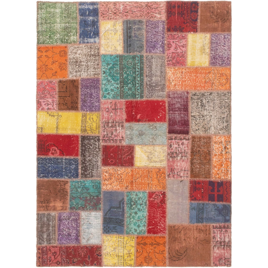 Hand-knotted Color Patchwork Multi Color Wool Rug - 5'10" x 7'11"