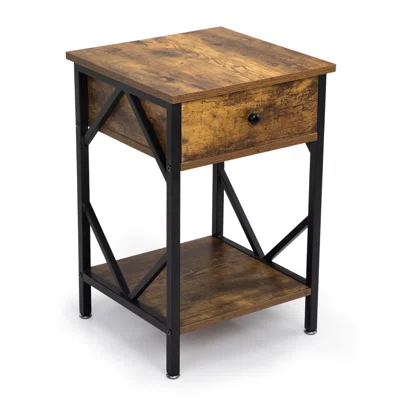 Rashab With Drawer, Storage Shelf And Metal Frame