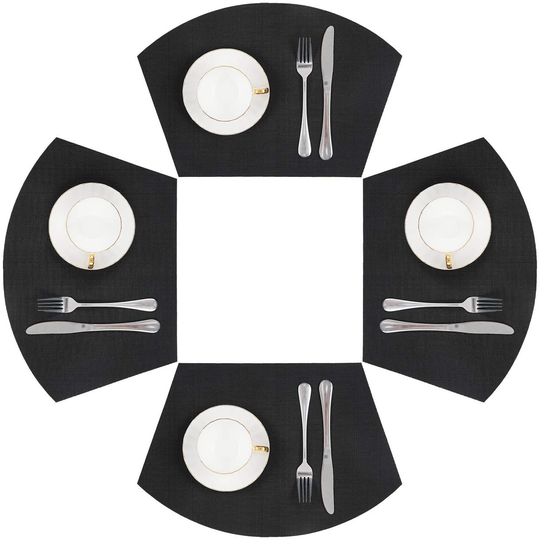 4 Black Round Table Placemats Wedge Placemat Set Non Slip Heat Resistant Woven Vinyl Mats Wipe Clean Indoor Outdoor