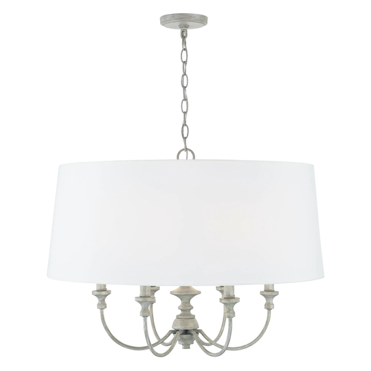 Penelope 6-light Painted Grey Drum Pendant w/ White Fabric Shade