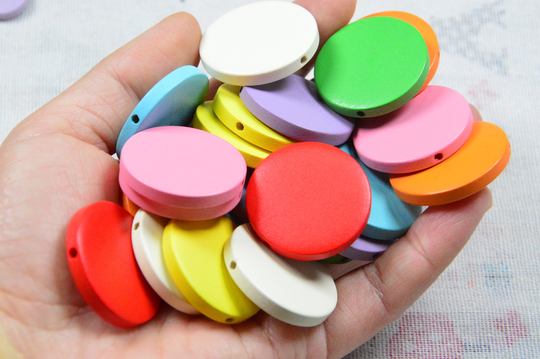 8 Colors 30mm Flat Round Wooden Beads, Painted Wood Discs, Coin Charm, Choose Your