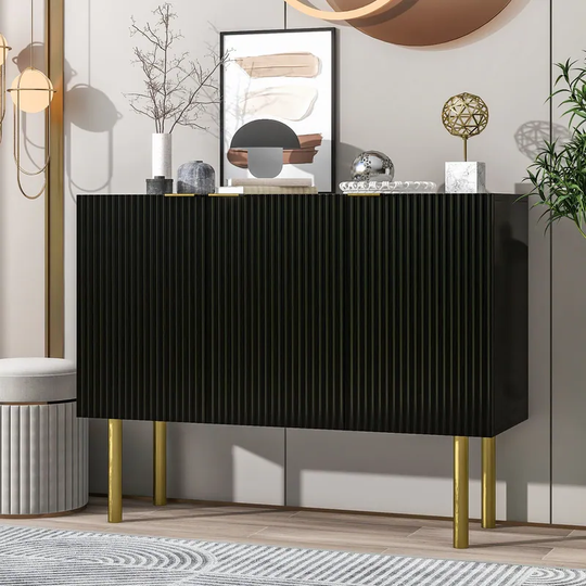 Modern Sideboard Storage Cabinet with Gold Metal Legs & Handles, Adjustable Shelves for Living Room, Dining Room