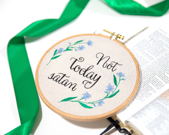 Funny Embroidery Kit - Not Today Satan Inspiring Diy Embroidery For Beginners Encouragement, Christian Quote, Funny Quote
