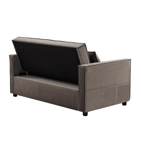 Modern Loveseat Sofa Velvet Upholstered Pull out Sleeper Convertible Sofa Bed with Adjustable Backrest and Two Pillows