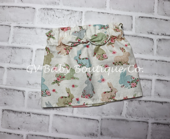 Girls, Baby, Toddler Cotton Easter Bunny Skirt, Pastel Floral Print Pencil Skirt With Bow Accent, Girls