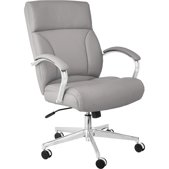 Modern Chair, 275lb Capacity with Oversized Seat Cushion, Grey Bonded Leather