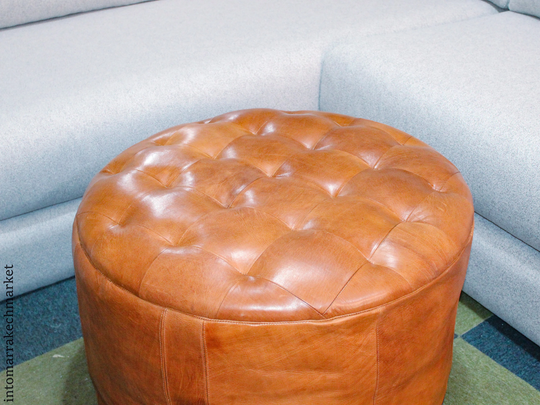Round Ottoman Coffee Table, Leather Pouf, Footstool Cover, Unstuffed Floor Seating, Moroccan Leather Pouffe