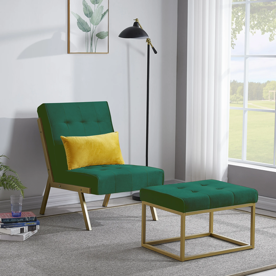 Metal Frame Velvet Upholstery Chair with Ottoman