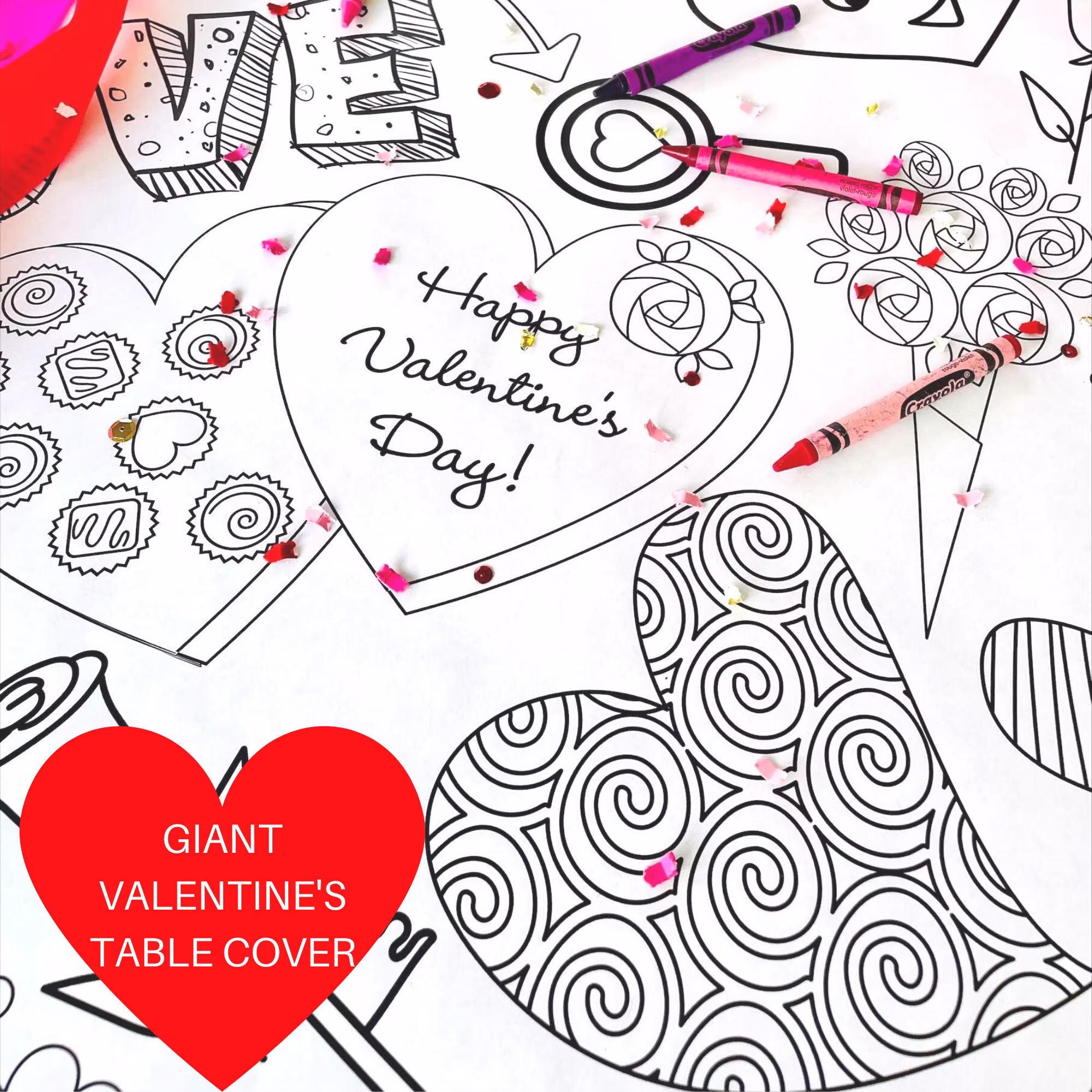 Valentine's Day Tablecloth | Giant Coloring Poster Valentine Craft School Valentines Party Decor Kid