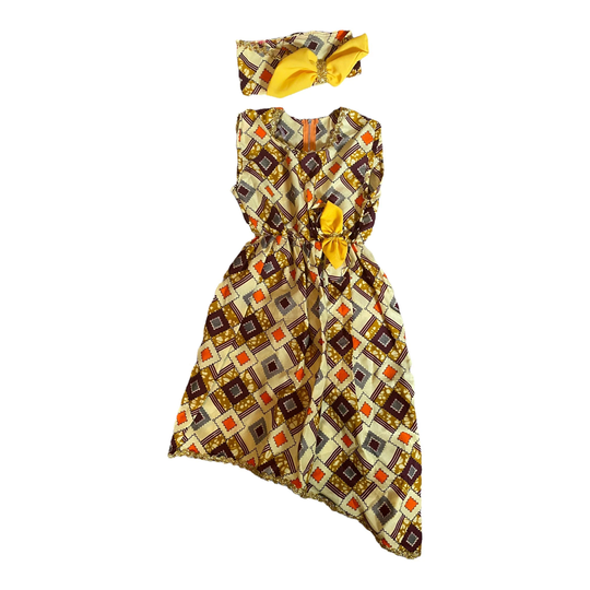 African Print Dress Stylish - Infant Size 4T With Headband Complete Set