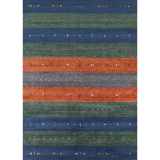Multi-Color Striped Gabbeh Indian Area Rug Hand-Knotted Wool Carpet - 7'11" x 9'11"