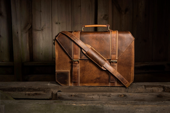 Personalised Handmade Real Leather Mens Briefcase Laptop Business Travel Vintage Bag Christmas Gift For Him/Brown