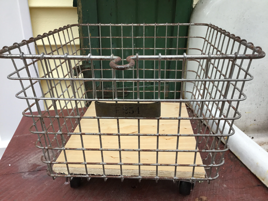 Vintage School Industrial Locker Basket On Wheels