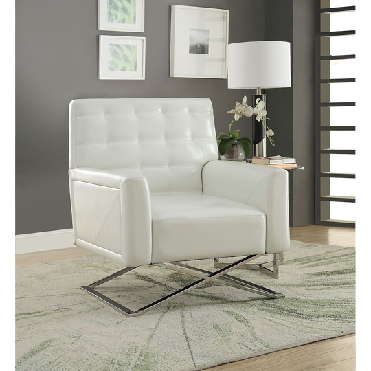 Accent Chair in White PU & Stainless Steel,Contemporary Style