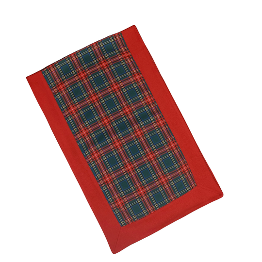 Tartan Plaid Table Runner, 16 X 108, Red Bordered, Traditional, Elegant, Luxury